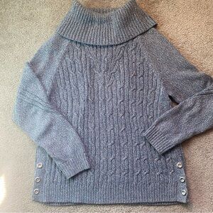 Talbots Heather Gray Cable Knit Turtleneck Sweater